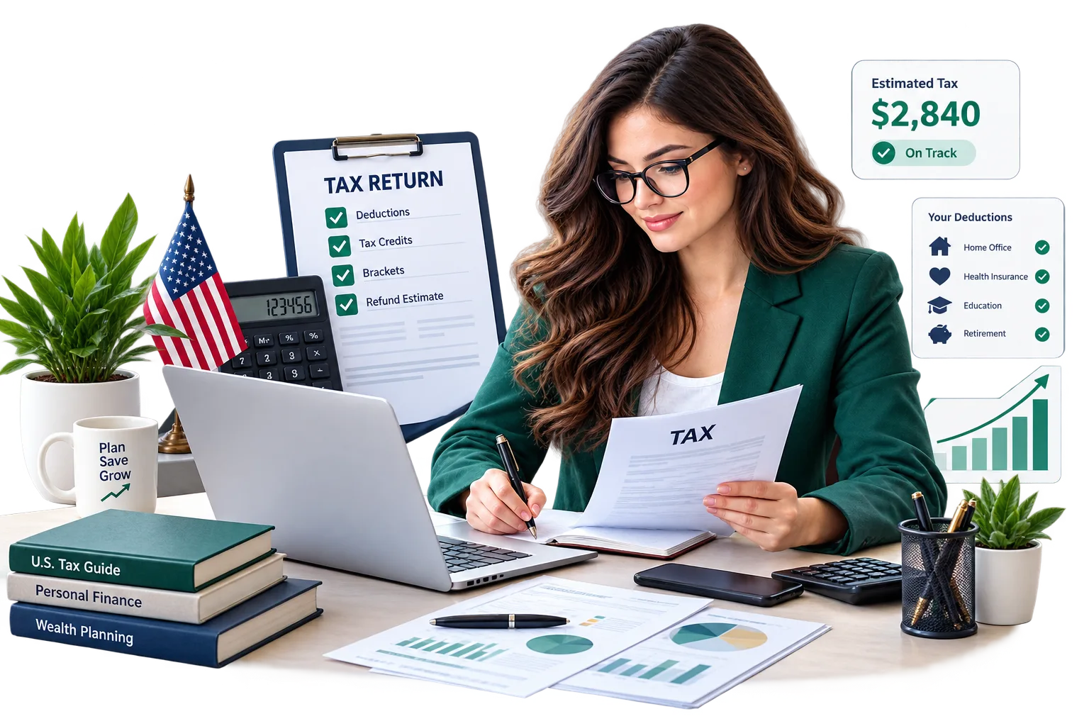 Professional reviewing tax documents and financial planning information