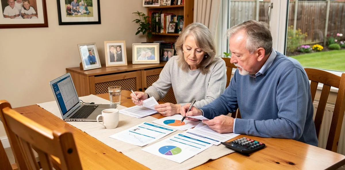 Older couple reviewing financial documents together